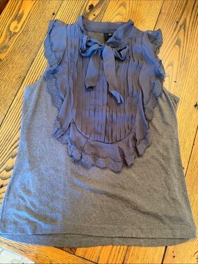 Aryn K Charcoal Gray Ruffle Tie-Neck Sleeveless Top